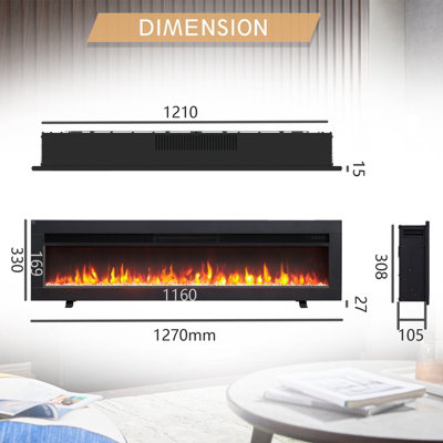 FlameKo Dilton 50"/127cm 3 in 1 Electric Fireplace, Freestanding, Wall Mounted, Recessed, Media Wall, Heater, Remote Control