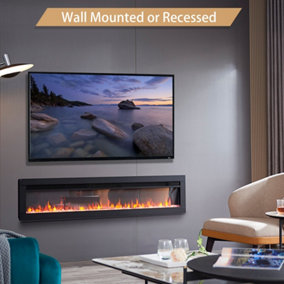 FlameKo Dilton 60"/152cm 3 in 1 Electric Fireplace, Freestanding, Wall Mounted, Recessed, Media Wall, Heater, Remote Control