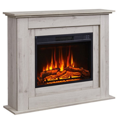 FlameKo Savannah Fireplace with 39" surround and Realistic Flame Effect Heater Grey Bronx Oak Multiple Colours Available