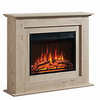 FlameKo Savannah Fireplace with 39" surround and Realistic Flame Effect Heater Natural Light Bronx Oak Multiple Colours Available