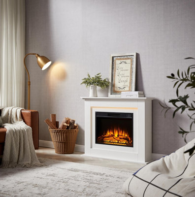 FlameKo Savannah Fireplace with 39 surround and Realistic Flame Effect  Heater White Multiple Colours Available | DIY at Bu0026Q