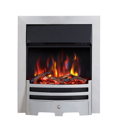 FLAMEKO Verona 16" Fireplace Insert, 2000W Heater, Chrome Trim With Spacer, Bauhaus Fret, 9 Colour Flame Effect, Remote Control