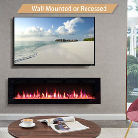 FlameKo Wilton 60"/152cm Electric Fireplace, Wall Mounted, Recessed Media Wall, Heater, Remote Control