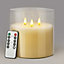 Flameless LED Candle Remote Control 3 Wick Smoked Glass Jar Real Wax Christow