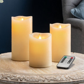 Flameless LED Candles Christmas Real Wax Flickering Flame Remote Control Set Of 3 Christow