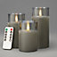 Flameless LED Candles With Remote Grey Glass Set Of 3 Christow