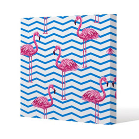 Flamingo & Blue Geometric Lines (Canvas Print) / 101 x 101 x 4cm