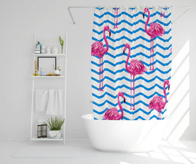 Flamingo & Blue Geometric Lines (Shower Curtain) / Default Title Price Comparisons | Compare The Build