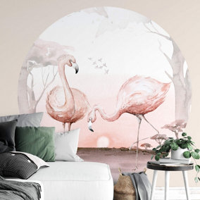 Flamingos at Sunset Mural - 144x144cm - 5557-R
