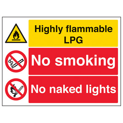 Flammable LPG No Smoking/Naked Lights - Adhesive Vinyl 400x300mm (x3)