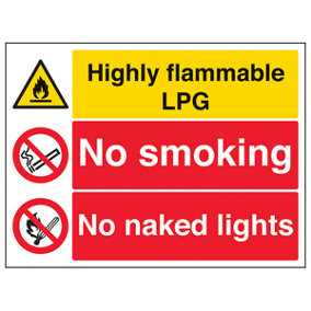 Flammable LPG No Smoking/Naked Lights - Rigid Plastic - 600x450mm (x3)