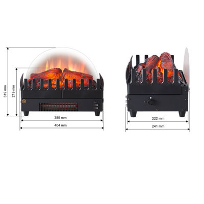 FLAMME 16" Basket Fire Glowing Logs and Flame Effect With Heater