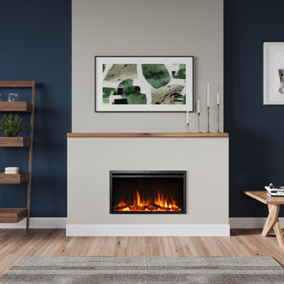 FLAMME 33"/84cm Castello Slim Frame Recessed Media Wall Inset Electric Fireplace with Multi Flame Colours 750W/1500W