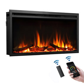 FLAMME 33"/84cm Castello Slim Frame Recessed Media Wall Inset Electric Fireplace with Multi Flame Colours 750W/1500W