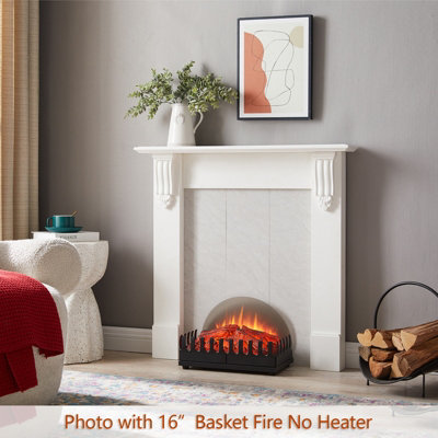 FLAMME 34" Mantel for Basket fires and Stoves with 16" Basket Fireplace With Heater