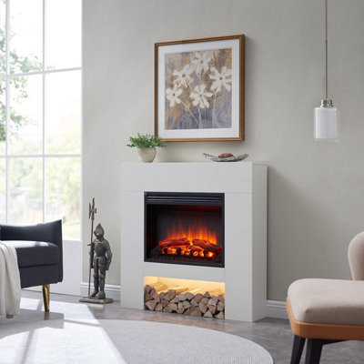FLAMME 37" Beadell Electric Fireplace Suite 2kW  Heater White Multiple Colours Available