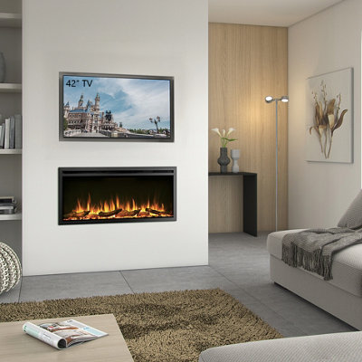 FLAMME 40"/102cm Castello Slim Frame Recessed Media Wall Inset Electric Fireplace with Multi Flame Colours 750W/1500W