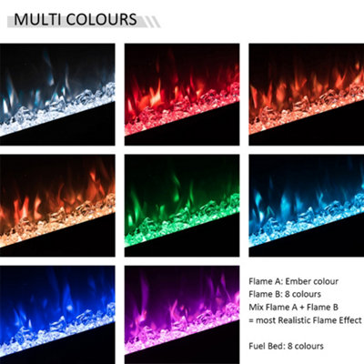 FLAMME 40"/102cm Castello Slim Frame Recessed Media Wall Inset Electric Fireplace with Multi Flame Colours 750W/1500W