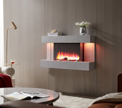 FLAMME 43" Kingston Wall Mounted Fireplace up to 60" with 3 Flame Colours and 13 Mood Lighting Options Multiple Colours Available