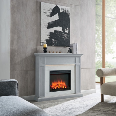 FLAMME 48" Beaumont Freestanding Electric Fireplace Suite  Cement Grey Multiple Colours Available Price Comparisons | Compare The Build