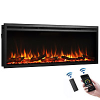 FLAMME 50"/127cm Castello Slim Frame Recessed Media Wall Inset Electric Fireplace with Multi Flame Colours 750W/1500W