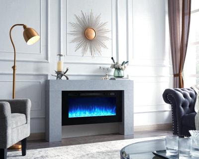 FLAMME 55"  Carmaux Freestanding Electric Fireplace Suite, 3 Flame Colours, 2000W Heater, Cement Grey