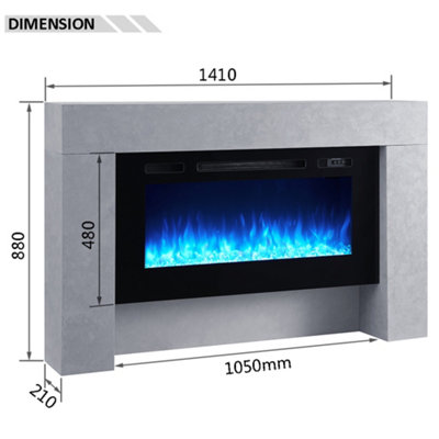 FLAMME 55"  Carmaux Freestanding Electric Fireplace Suite, 3 Flame Colours, 2000W Heater, Cement Grey