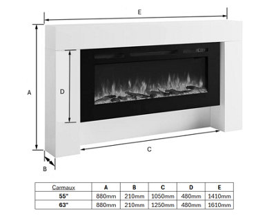 FLAMME 55"  Carmaux Freestanding Electric Fireplace Suite, 3 Flame Colours, 2000W Heater, Cement Grey