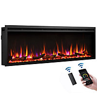 FLAMME 60"/152cm Castello Slim Frame Recessed Media Wall Inset Electric Fireplace with Multi Flame Colours 750W/1500W