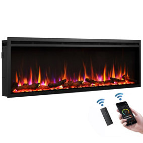 FLAMME 60"/152cm Castello Slim Frame Recessed Media Wall Inset Electric Fireplace with Multi Flame Colours 750W/1500W