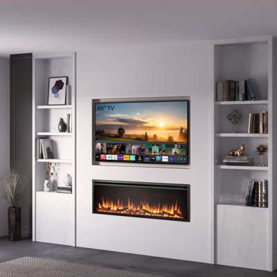 FLAMME 60" Castello Slim Frame Recessed Media Wall Inset Electric Fireplace with Multi Flame Colours 750W/1500W