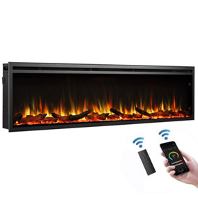 FLAMME 72"/183cm Castello Slim Frame Recessed Media Wall Inset Electric Fireplace with Multi Flame Colours 750W/1500W