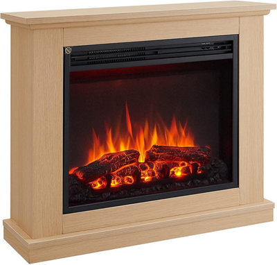 FLAMME Ashbourne Fireplace with 32" surround with 2kW Fireplace Natural Oak White Multiple Colours Available