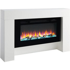 FLAMME Carmaux 55" / 141cm Freestanding Electric Fireplace Suite, 3 Flame Colours, 2000W Heater, White