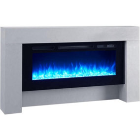 FLAMME Carmaux 63" / 161cm Freestanding Electric Fireplace Suite, 3 Flame Colours, 2000W Heater, Cement Grey