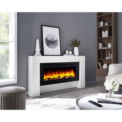 FLAMME Carmaux 63" / 161cm Freestanding Electric Fireplace Suite, 3 Flame Colours, 2000W Heater, White