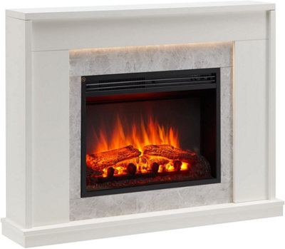 FLAMME Ecula Fireplace with 43'' surround with 2kW Fireplace Heater White