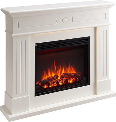 FLAMME Everleigh Electric 110cm / 43" Fireplace Suite Multiple Colour Options Avaliable (WHITE)