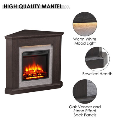 FLAMME Howick Corner Fireplace with 38'' surround with 2kW Fireplace Heater Espresso Oak Multiple Colours Available