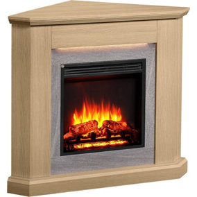 FLAMME Howick Corner Fireplace with 38'' surround with 2kW Fireplace Heater Natural Oak Multiple Colours Available