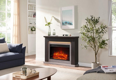 FLAMME Ingleton Fireplace with 48" surround with 2kW Fireplace Heater Espresso Oak Multiple Colours Available