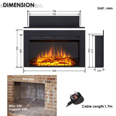 FLAMME Innsbruck Fireplace Insert Suitable for Custom Media Wall or Mantel Designs 24"/60cm - 35"/90cm