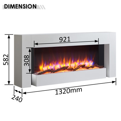FLAMME Kingston Freestanding Electric Fireplace 1kW/2kW Heater with 3 Flame Colours and 13 Fuel bed Lighting Options