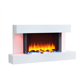 FLAMME Kingston Wall Mounted Fireplace up to 60" with 3 Flame Colours and 13 Mood Lighting Options (47" WHITE)