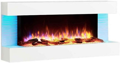 FLAMME Kingston Wall Mounted Fireplace up to 60" with 3 Flame Colours and 13 Mood Lighting Options (50" WHITE)