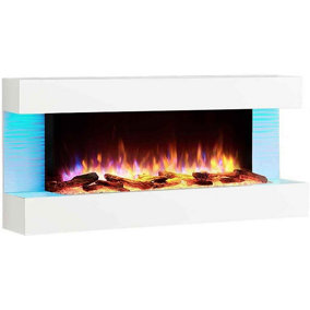 FLAMME Kingston Wall Mounted Fireplace up to 60" with 3 Flame Colours and 13 Mood Lighting Options (50" WHITE)