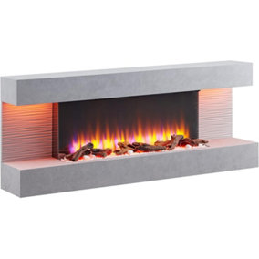 FLAMME Kingston Wall Mounted Fireplace up to 60" with 3 Flame Colours and 13 Mood Lighting Options (60" CEMENT GREY)