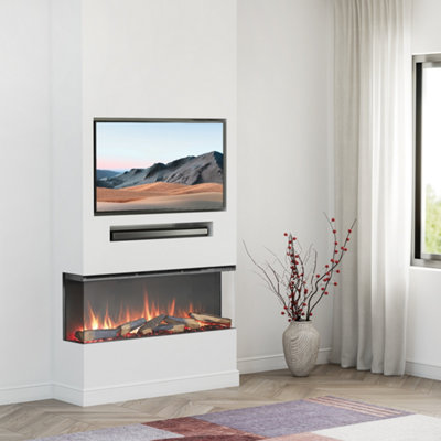 FLAMME Knighton 110cm/43" 3-Sided Electric Media Wall Fire Multiple Flame Colours Sound Effects and APP Control