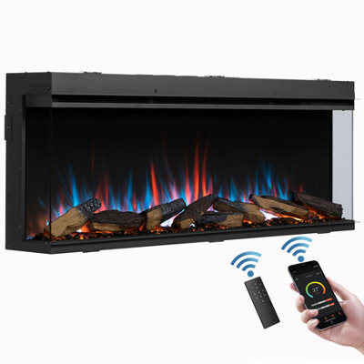 FLAMME Knighton 130cm/51" 3-Sided Electric Media Wall Fire Multiple Flame Colours Sound Effects and APP Control