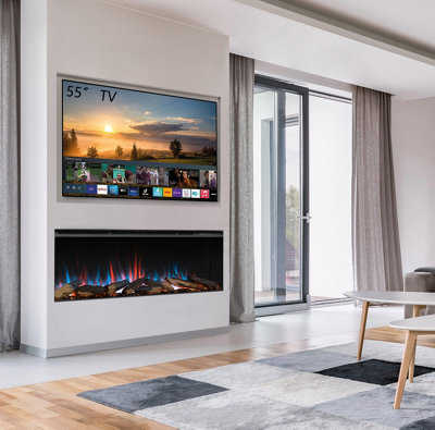 FLAMME Knighton 130cm/51" 3-Sided Electric Media Wall Fire Multiple Flame Colours Sound Effects and APP Control